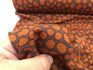 Viscosejersey - gråbrun bund med varme orange dutter